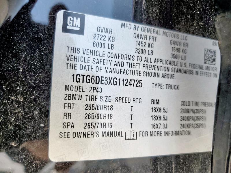 2016 Gmc Canyon მანქანა იყიდება აუქციონზე, vin: 1GTG6DE3XG1124725, აუქციონის ნომერი: 58345665