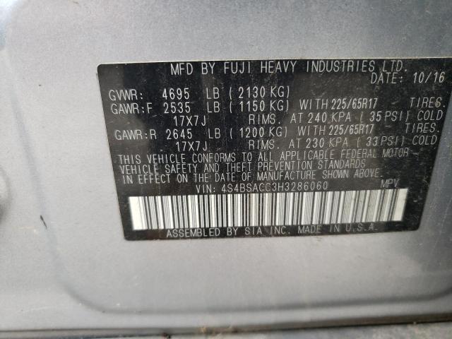 Aukcja sprzedaży 2017 Subaru Outback, vin: 4S4BSACC3H3286060, numer aukcji: 58436595