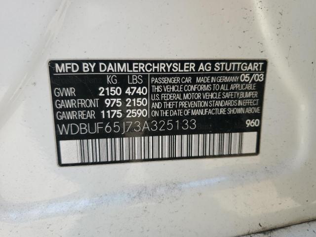 Aukcja sprzedaży 2003 Mercedes-benz E320, vin: WDBUF65J73A325133, numer aukcji: 57530955