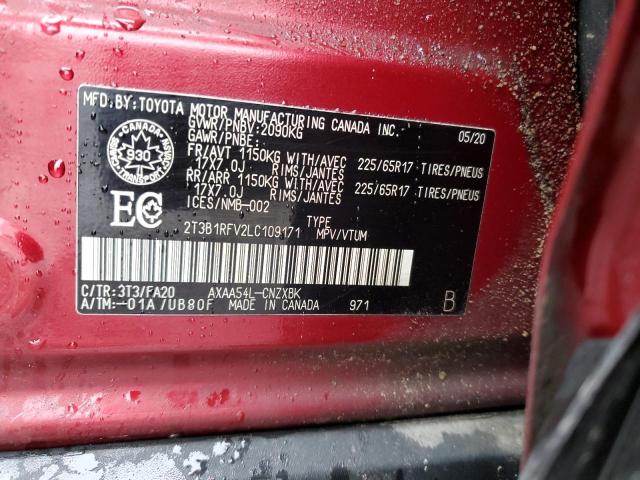 56325165 :رقم المزاد ، 2T3B1RFV2LC109171 vin ، 2020 Toyota Rav4 Le مزاد بيع