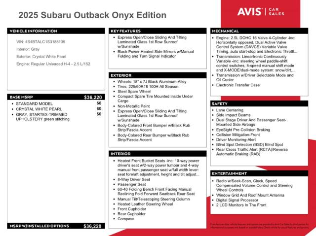 58812695 :رقم المزاد ، 4S4BTALC1S3185135 vin ، 2025 Subaru Outback مزاد بيع