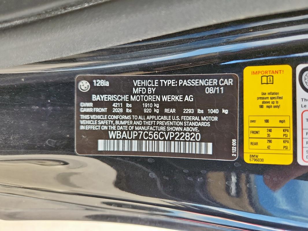 Продажа на аукционе авто 2012 Bmw 128 I, vin: WBAUP7C56CVP22820, номер лота: 56007435