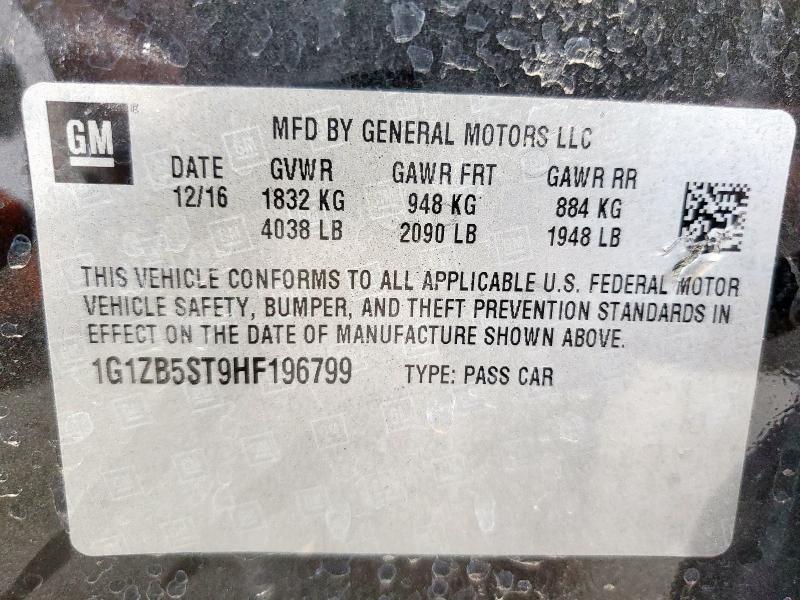 2017 Chevrolet Malibu Ls მანქანა იყიდება აუქციონზე, vin: 1G1ZB5ST9HF196799, აუქციონის ნომერი: 59020345