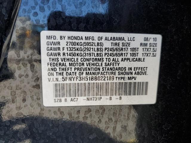Auction sale of the 2011 Honda Pilot Exl, vin: 5FNYF3H51BB022189, lot number: 56251495