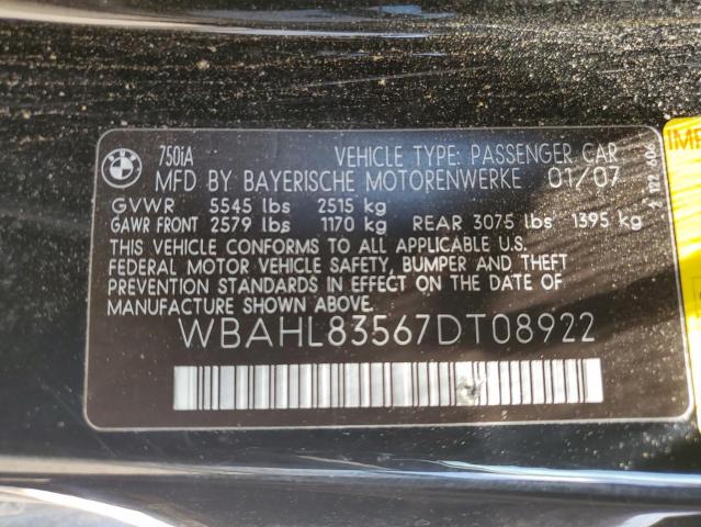 Продаж на аукціоні авто 2007 Bmw 750 I, vin: WBAHL83567DT08922, номер лоту: 56196245