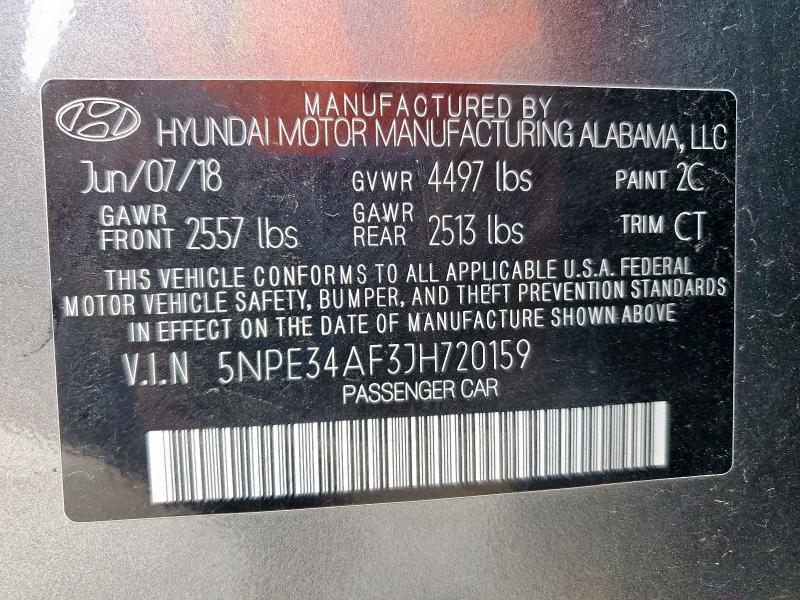 58909785 :رقم المزاد ، 5NPE34AF3JH720159 vin ، 2018 Hyundai Sonata مزاد بيع