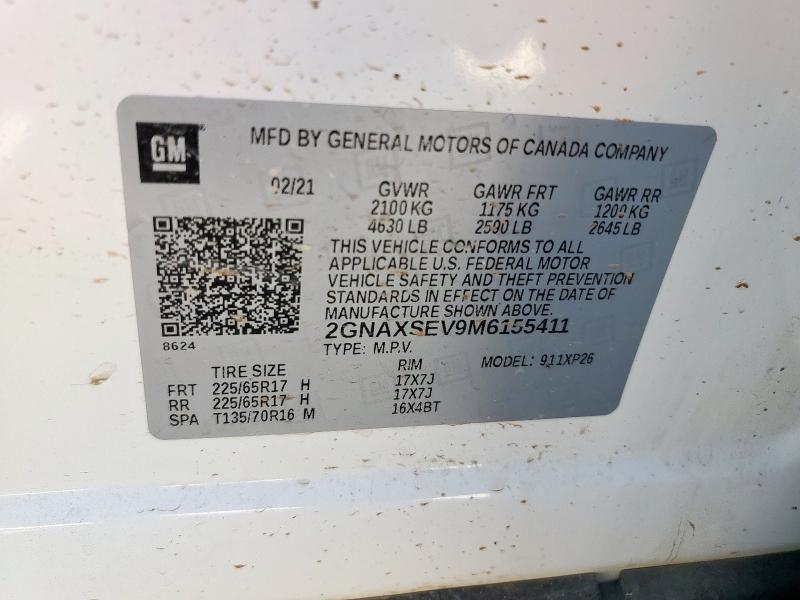 55821325 :رقم المزاد ، 2GNAXSEV9M6155411 vin ، 2021 Chevrolet Equinox Ls مزاد بيع