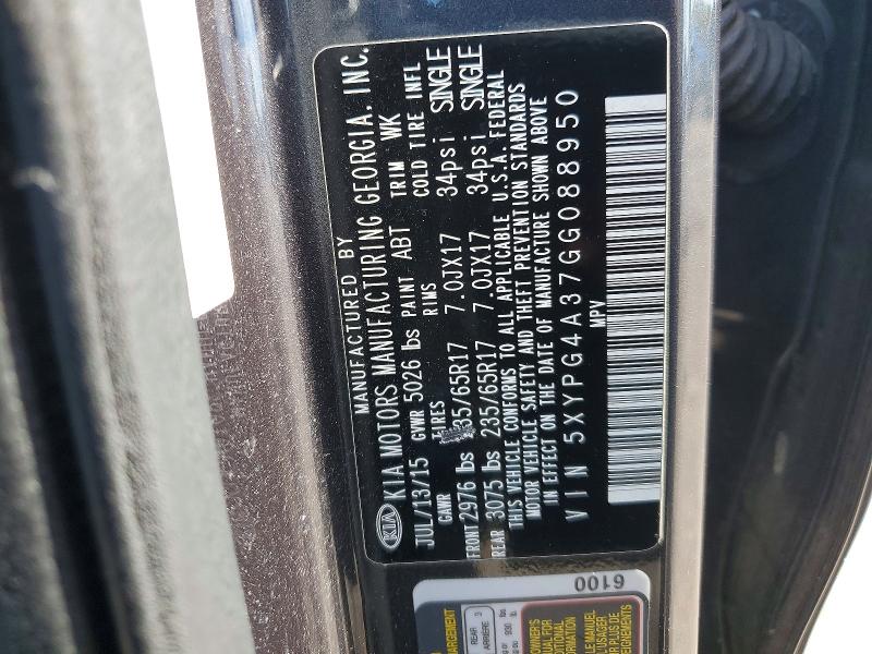 Продаж на аукціоні авто 2016 Kia Sorento, vin: 5XYPG4A37GG088950, номер лоту: 53793286