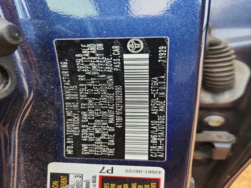2015 Toyota Camry მანქანა იყიდება აუქციონზე, vin: 4T1BF1FK2FU982990, აუქციონის ნომერი: 53202676