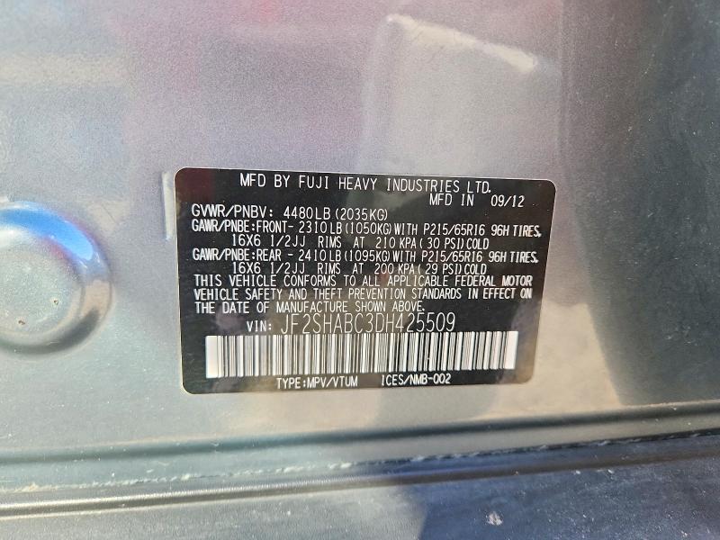 Aukcja sprzedaży 2013 Subaru Forester, vin: JF2SHABC3DH425509, numer aukcji: 52834086