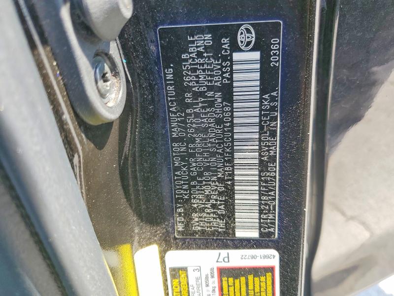 Продажа на аукционе авто 2012 Toyota Camry, vin: 4T1BF1FK5CU140687, номер лота: 53987726