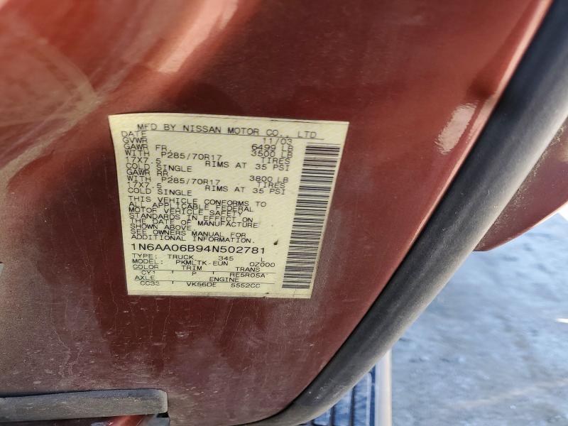 54245356 :رقم المزاد ، 1N6AA06B94N502781 vin ، 2004 Nissan Titan مزاد بيع
