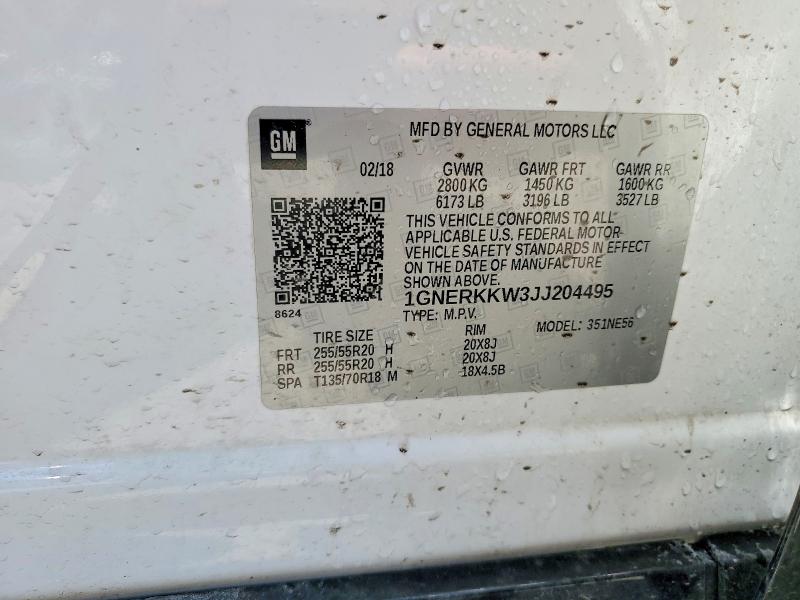 55544396 :رقم المزاد ، 1GNERKKW3JJ204495 vin ، 2018 Chevrolet Traverse مزاد بيع