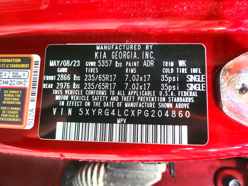 2023 Kia Sorento მანქანა იყიდება აუქციონზე, vin: 5XYRG4LCXPG204860, აუქციონის ნომერი: 53930306