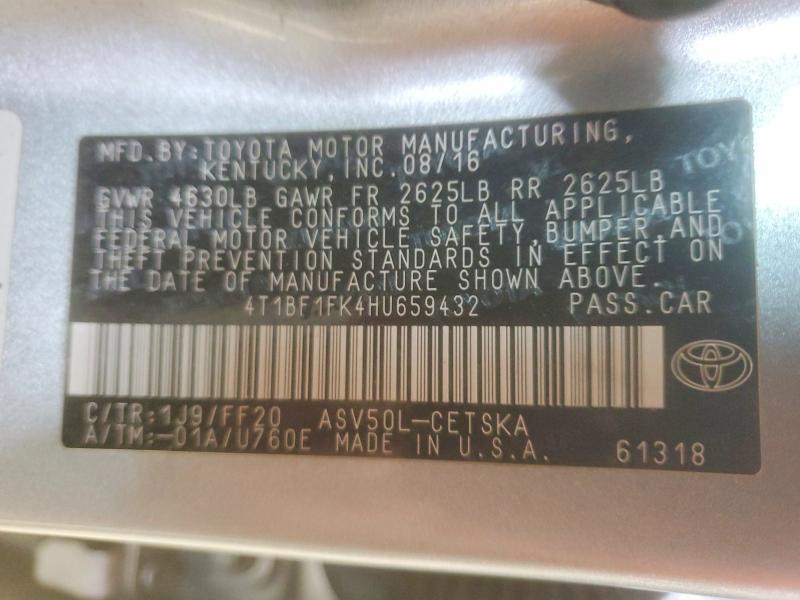 54309456 :رقم المزاد ، 4T1BF1FK4HU659432 vin ، 2017 Toyota Camry مزاد بيع