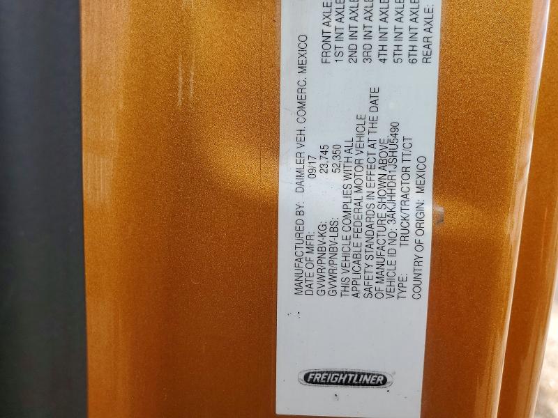 53957036 :رقم المزاد ، 3AKJHHDR1JSHU5490 vin ، 2018 Freightliner Cascadia 126 مزاد بيع