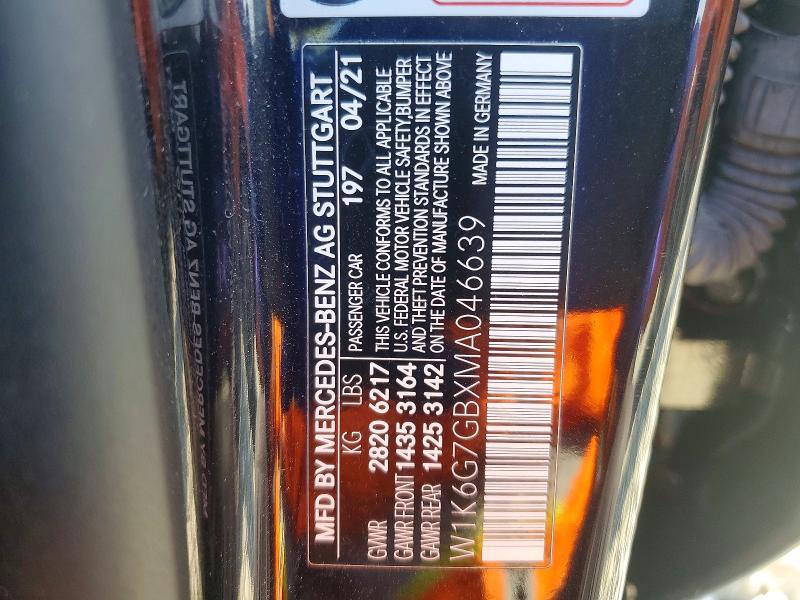 52688576 :رقم المزاد ، W1K6G7GBXMA046639 vin ، 2021 Mercedes-benz S مزاد بيع