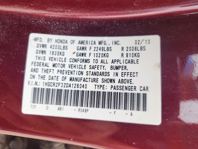 Aukcja sprzedaży 2013 Honda Accord, vin: 1HGCR2F32DA126040, numer aukcji: 54635506