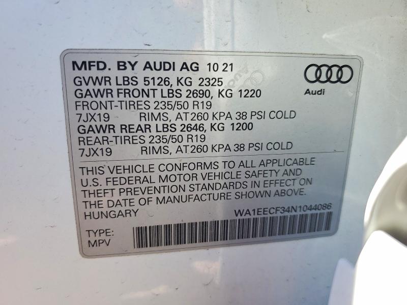 Продаж на аукціоні авто 2022 Audi Q3, vin: WA1EECF34N1044086, номер лоту: 52089776