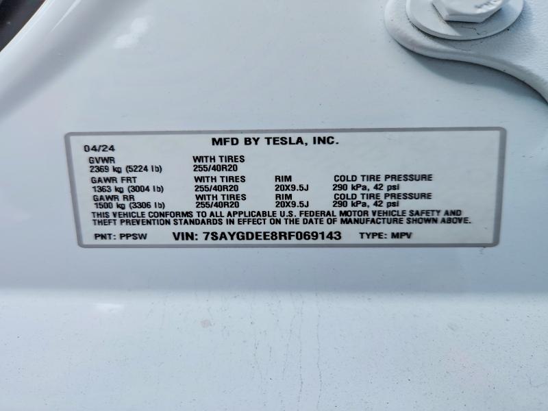 Продажа на аукционе авто 2024 Tesla Model Y, vin: 7SAYGDEE8RF069143, номер лота: 53449866