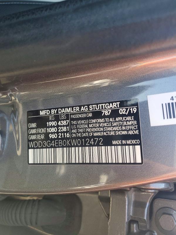 Aukcja sprzedaży 2019 Mercedes-benz A, vin: WDD3G4EB0KW012472, numer aukcji: 54295716