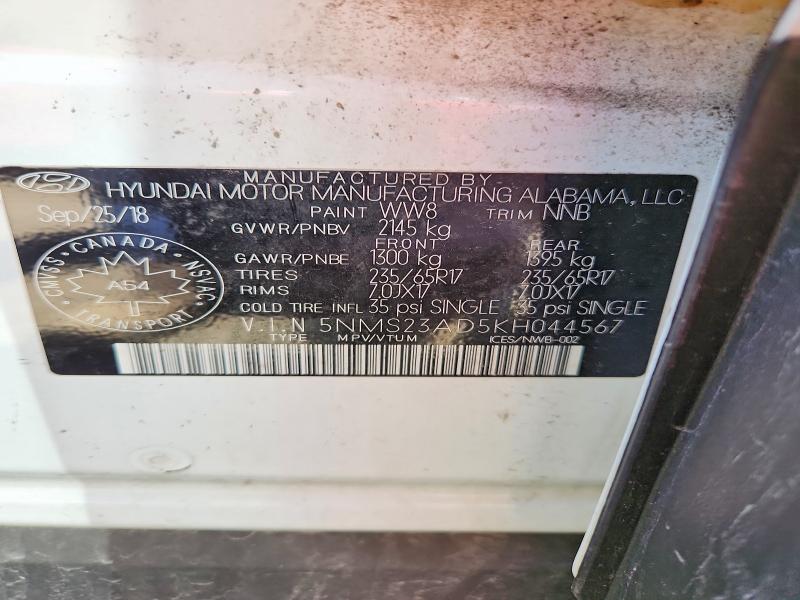 Aukcja sprzedaży 2019 Hyundai Santa Fe, vin: 5NMS23AD5KH044567, numer aukcji: 52682756
