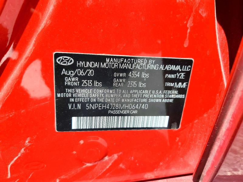 53909726 :رقم المزاد ، 5NPEH4J28MH064740 vin ، 2021 Hyundai Sonata مزاد بيع
