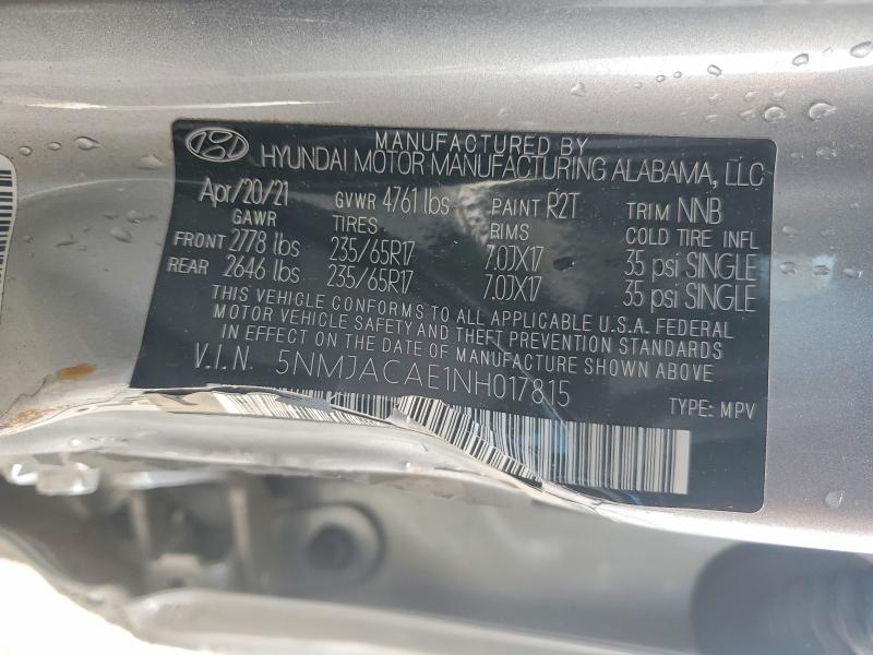 52591356 :رقم المزاد ، 5NMJACAE1NH017815 vin ، 2022 Hyundai Tucson مزاد بيع
