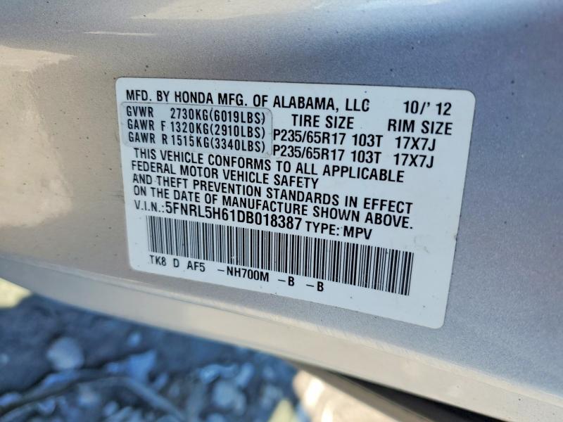 52443646 :رقم المزاد ، 5FNRL5H61DB018387 vin ، 2013 Honda Odyssey مزاد بيع