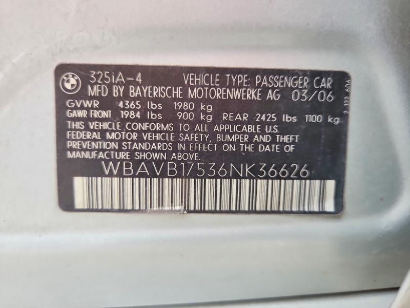 Aukcja sprzedaży 2006 Bmw 325, vin: WBAVB17536NK36626, numer aukcji: 53748016