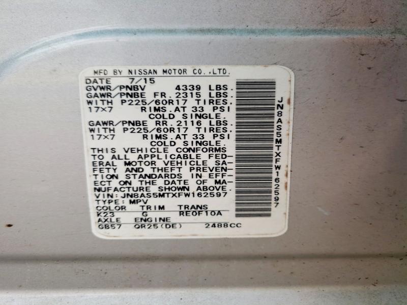 52250996 :رقم المزاد ، JN8AS5MTXFW162597 vin ، 2015 Nissan Rogue Select مزاد بيع