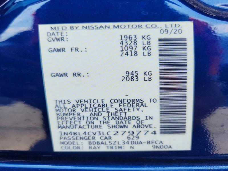 54860806 :رقم المزاد ، 1N4BL4CV3LC279774 vin ، 2020 Nissan Altima مزاد بيع