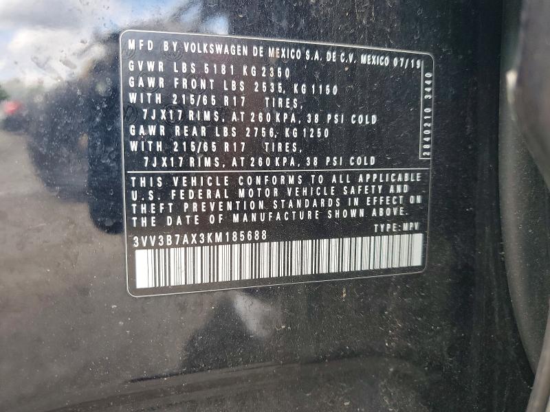 Продаж на аукціоні авто 2019 Volkswagen Tiguan, vin: 3VV3B7AX3KM185688, номер лоту: 53716096