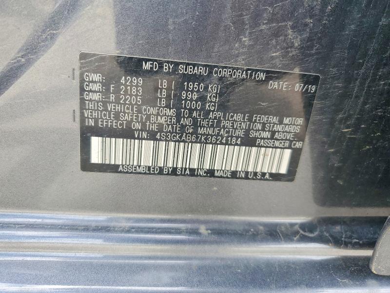 Aukcja sprzedaży 2019 Subaru Impreza, vin: 4S3GKAB67K3624184, numer aukcji: 53412596
