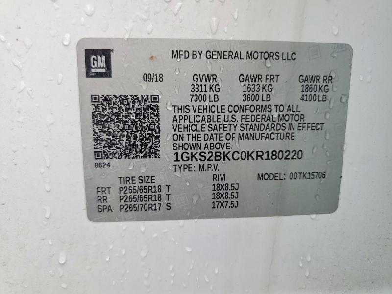 Aukcja sprzedaży 2019 Gmc Yukon, vin: 1GKS2BKC0KR180220, numer aukcji: 55418896