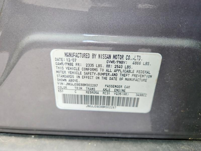 2008 Infiniti Ex35 მანქანა იყიდება აუქციონზე, vin: JNKAJ09E88M302297, აუქციონის ნომერი: 53811586