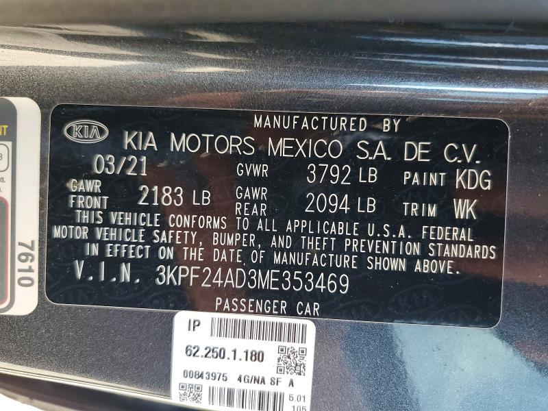 Aukcja sprzedaży 2021 Kia Forte, vin: 3KPF24AD3ME353469, numer aukcji: 54784966