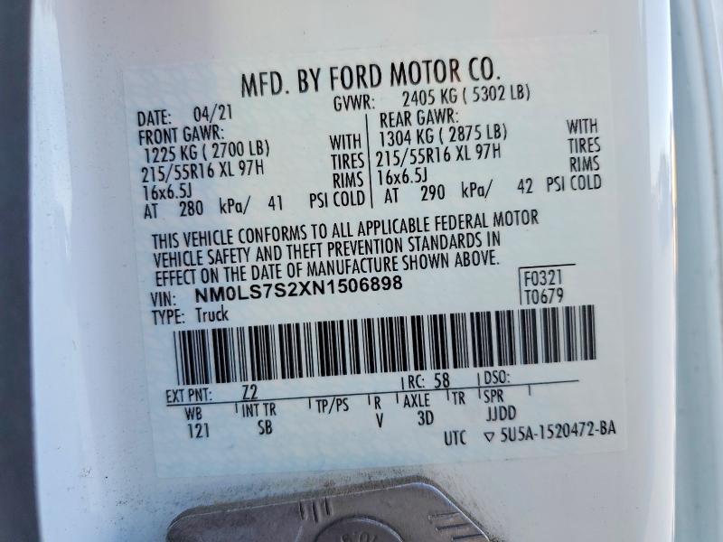 Aukcja sprzedaży 2022 Ford Transit Connect, vin: NM0LS7S2XN1506898, numer aukcji: 53999156