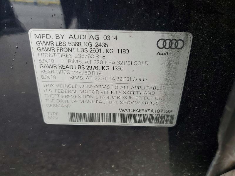 2014 Audi Q5 მანქანა იყიდება აუქციონზე, vin: WA1LFAFPXEA107199, აუქციონის ნომერი: 55617996