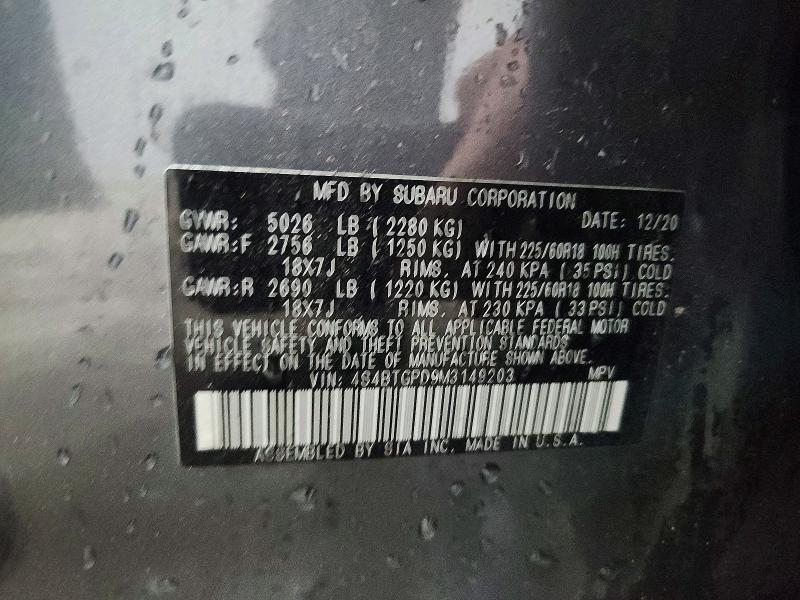 Aukcja sprzedaży 2021 Subaru Outback, vin: 4S4BTGPD9M3149203, numer aukcji: 55135256