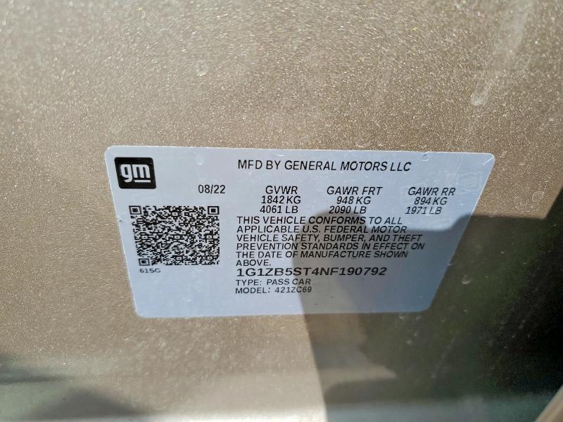 Продажа на аукционе авто 2022 Chevrolet Malibu, vin: 1G1ZB5ST4NF190792, номер лота: 53579986