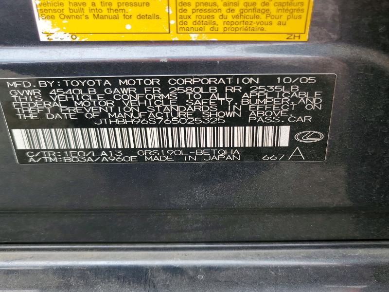 Aukcja sprzedaży 2006 Lexus Gs, vin: JTHBH96S765025325, numer aukcji: 52323776
