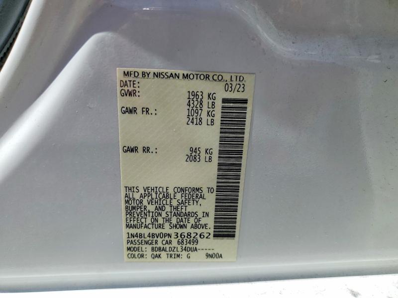2023 Nissan Altima მანქანა იყიდება აუქციონზე, vin: 1N4BL4BV0PN368262, აუქციონის ნომერი: 54213046