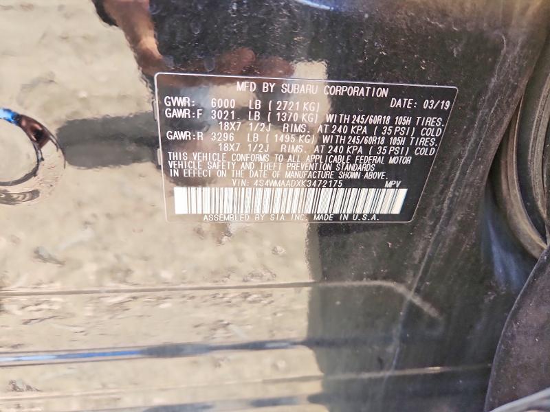 Продаж на аукціоні авто 2019 Subaru Ascent, vin: 4S4WMAADXK3472175, номер лоту: 52841036