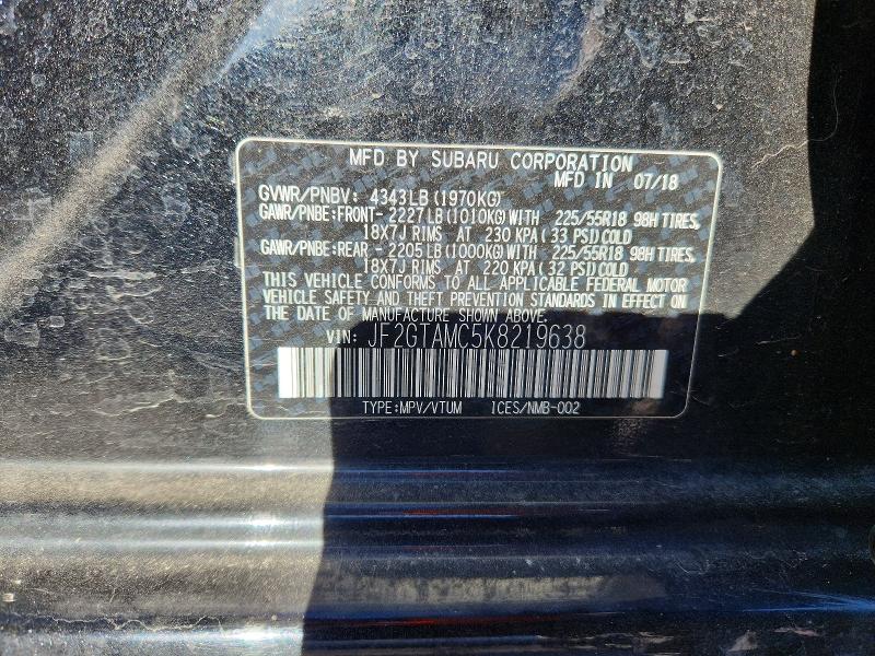 Aukcja sprzedaży 2019 Subaru Crosstrek, vin: JF2GTAMC5K8219638, numer aukcji: 51920546
