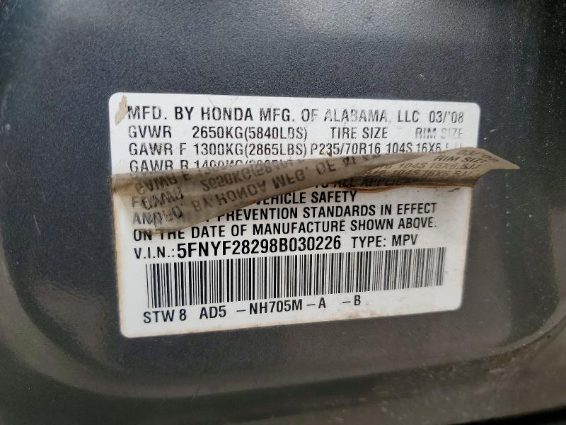 Продаж на аукціоні авто 2008 Honda Pilot, vin: 5FNYF28298B030226, номер лоту: 52911966