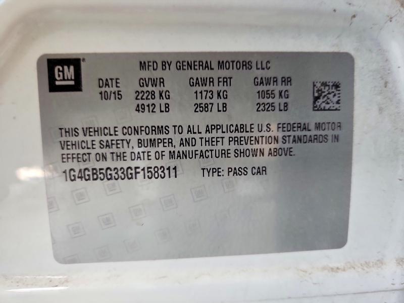 Aukcja sprzedaży 2016 Buick Lacrosse, vin: 1G4GB5G33GF158311, numer aukcji: 52708146