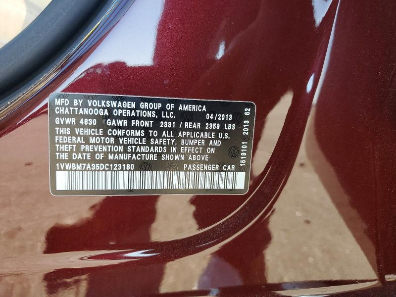Продаж на аукціоні авто 2013 Volkswagen Passat, vin: 1VWBM7A35DC123180, номер лоту: 53712826