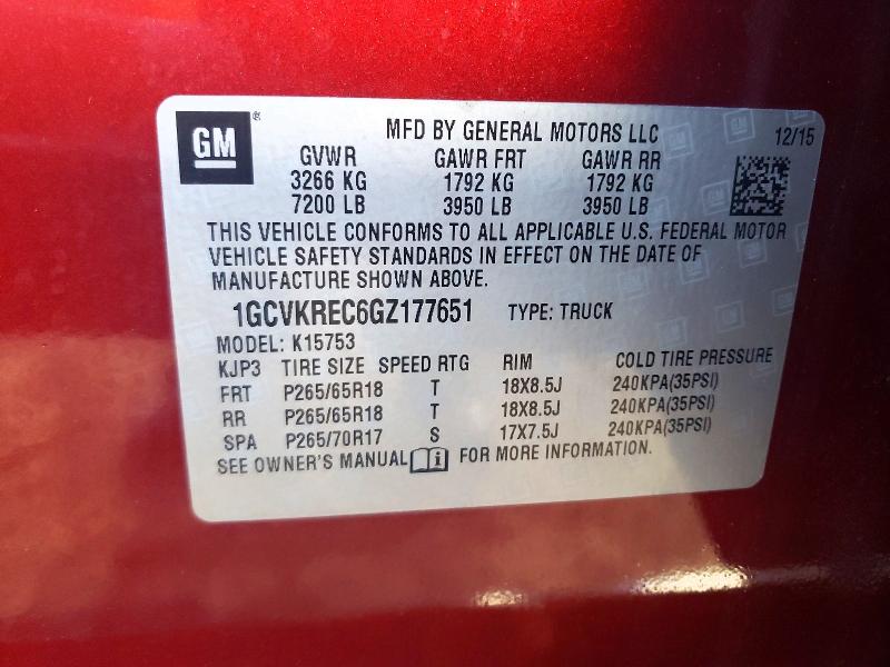 Auction sale of the 2016 Chevrolet Silverado, vin: 1GCVKREC6GZ177651, lot number: 53096816