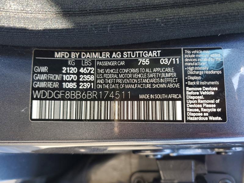 52524126 :رقم المزاد ، WDDGF8BB6BR174511 vin ، 2011 Mercedes-benz C مزاد بيع